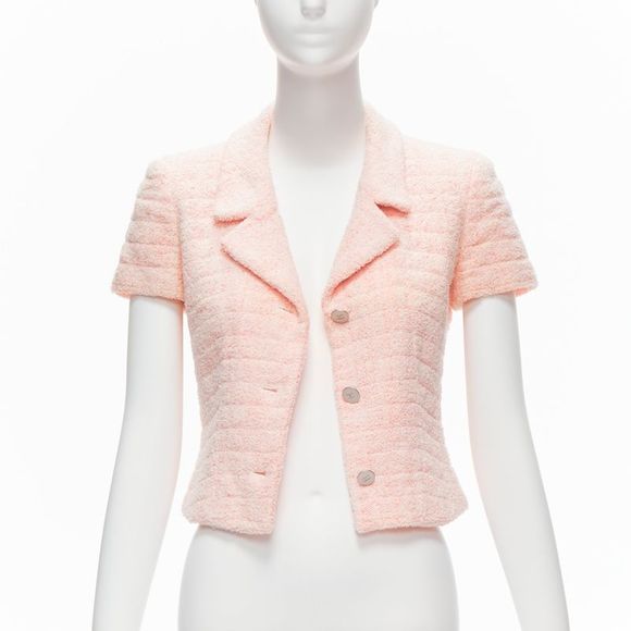 CHANEL Cropped CC Logo Jacket Grey Red